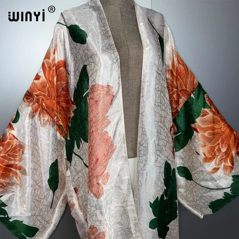 Boho Print Kimono Long Dress - Beach Cover Up Maxi Coat