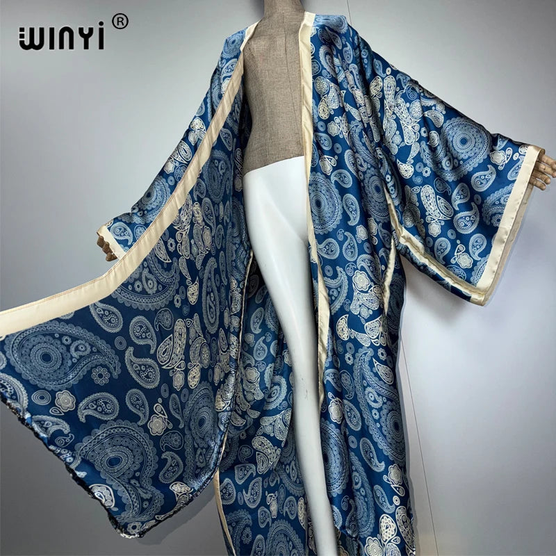 African Kimono Cashew Print - Boho Abaya Beach Cover Up