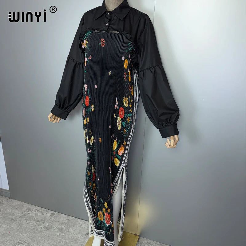 Elastic Slim Dress Street Wear Print - Muslim Lady Kaftan Abaya
