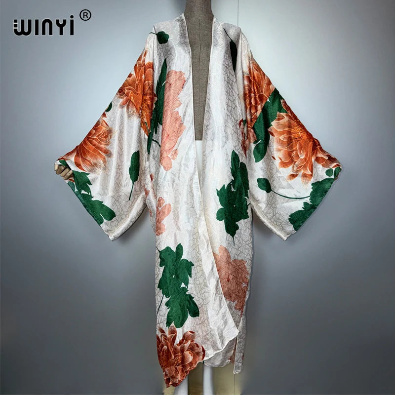 Boho Print Kimono Long Dress - Beach Cover Up Maxi Coat