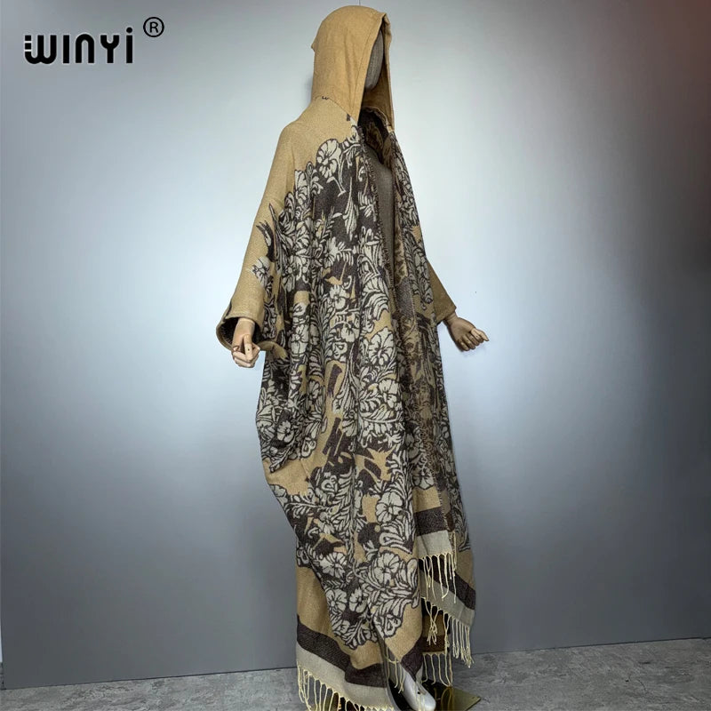 African Hooded Cardigan - Warm Abaya Kimono Poncho Cloak