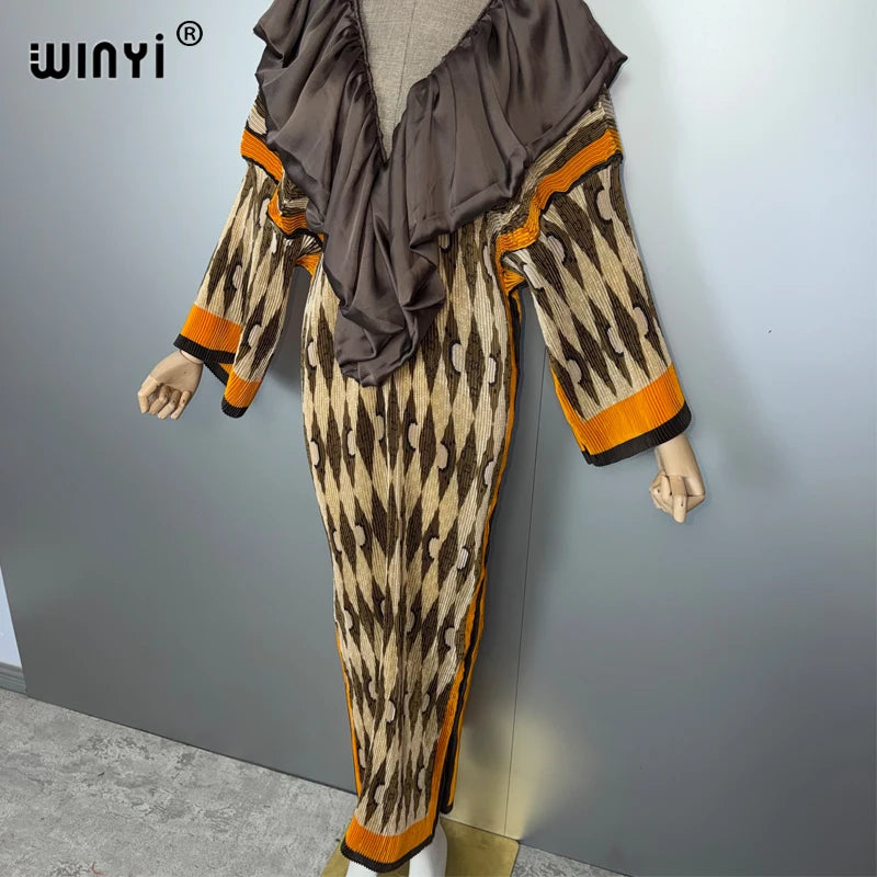 Pleated Elastic Slim Fashion Kaftan - Deep V Party Dress Abaya