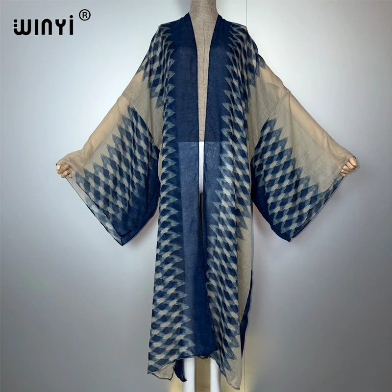 WINYI boho kimono print cardigan Bikini Cover-up beach outfits for women cotton feeling dress muslim kaftan abaya dubai luxury