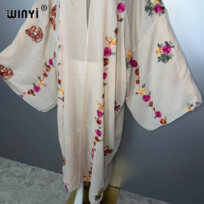 Kimono Embroidery Fashion Kaftans - Beach Cover Up Holiday Abaya