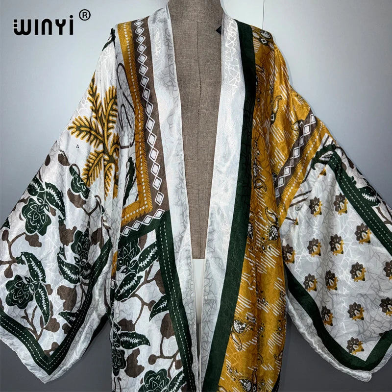 Africa Boho Kimonos Open Front Caftan - Beach Cover Up Maxi Coat
