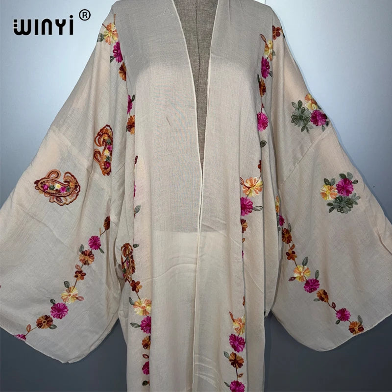 Kimono Embroidery Fashion Kaftans - Beach Cover Up Holiday Abaya