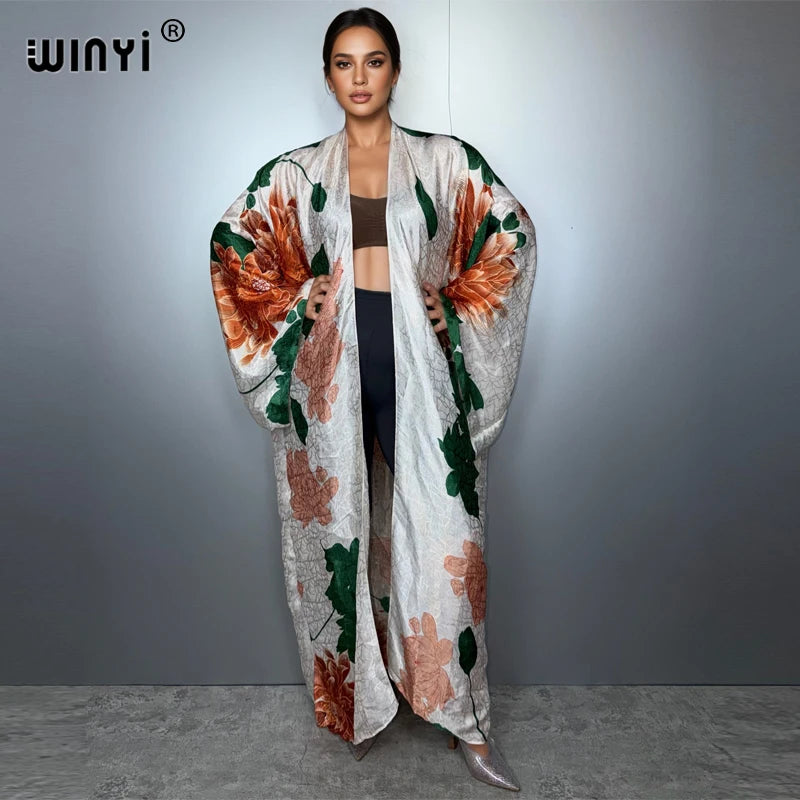 Boho Print Kimono Long Dress - Beach Cover Up Maxi Coat