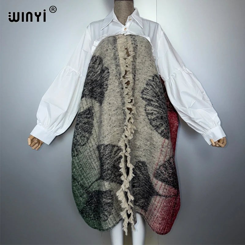Winter Luxury Dress Coat - Elegant Loose Overcoat with Poncho Style