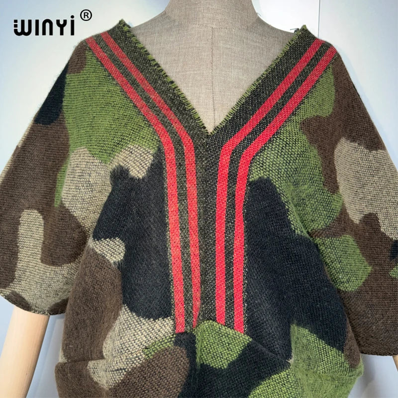 Camouflage African Poncho - Warm Cape Shawl Abaya