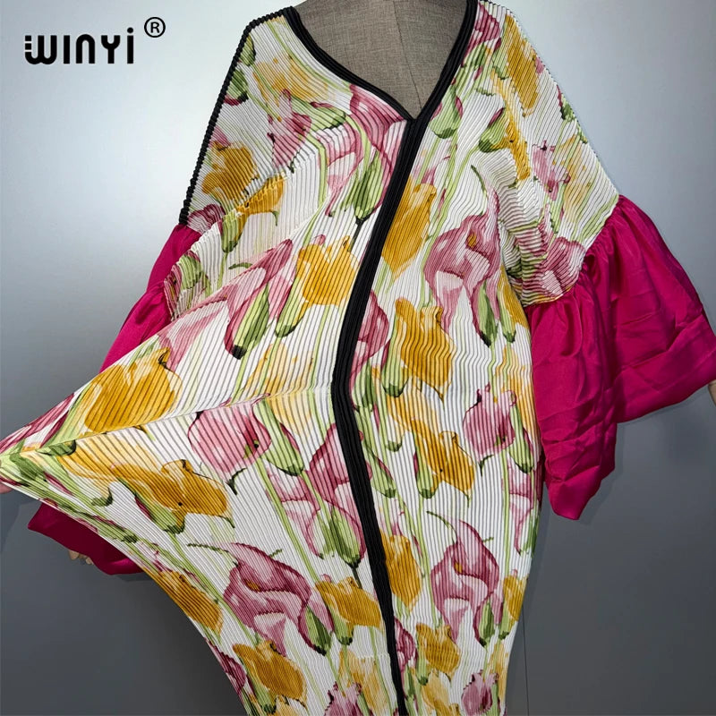 Pleated Elastic Slim Dress - Casual Beach Cover Up Boho Abaya