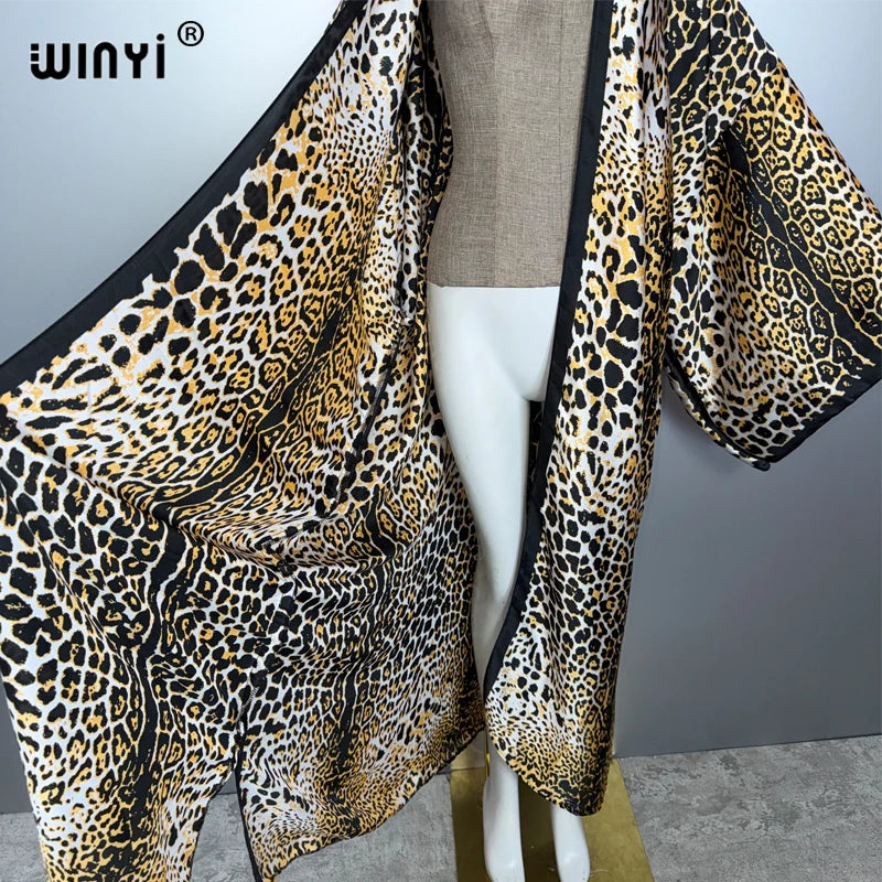 Leopard Print Kimono Caftan - Fashion Evening Abaya Party Dress