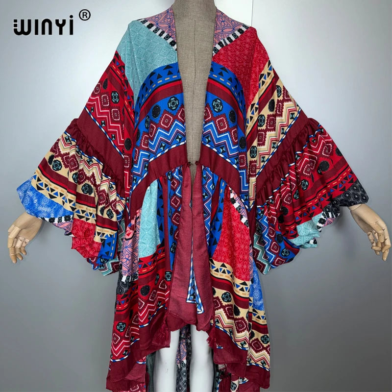 Abaya Kimono Evening Dress - Beach Cover Up Puff Sleeve Kaftan